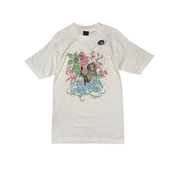 Vintage Diamond Dust Women’s Medium Glitter Cat T-Shirt Cat Lovers USA 90s NEW - Picture 2 of 8